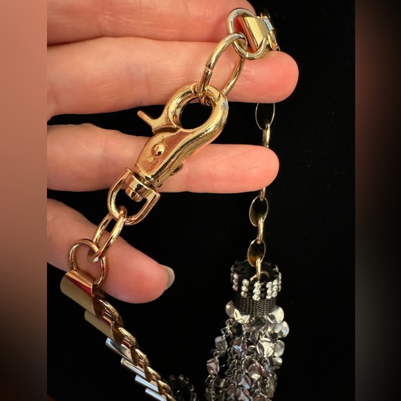 New! Chunky Statement 22” Necklace Silver, Gold & Rhinestone, Great bling! - Picture 6 of 13